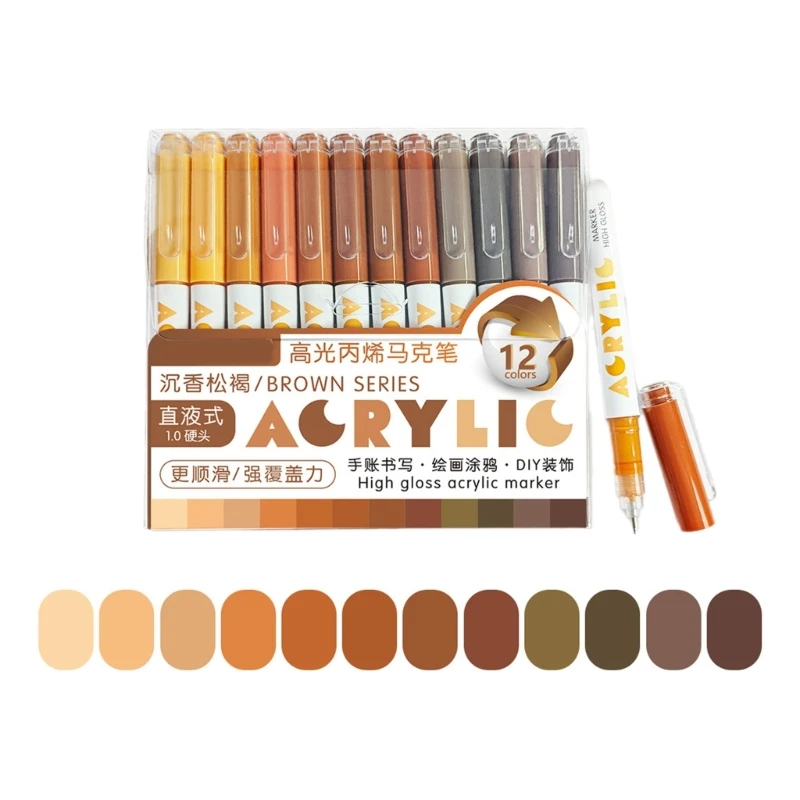  12Piece High Visibility Acrylic Liquid Markers Pen Nighttime Use Plastic Construction