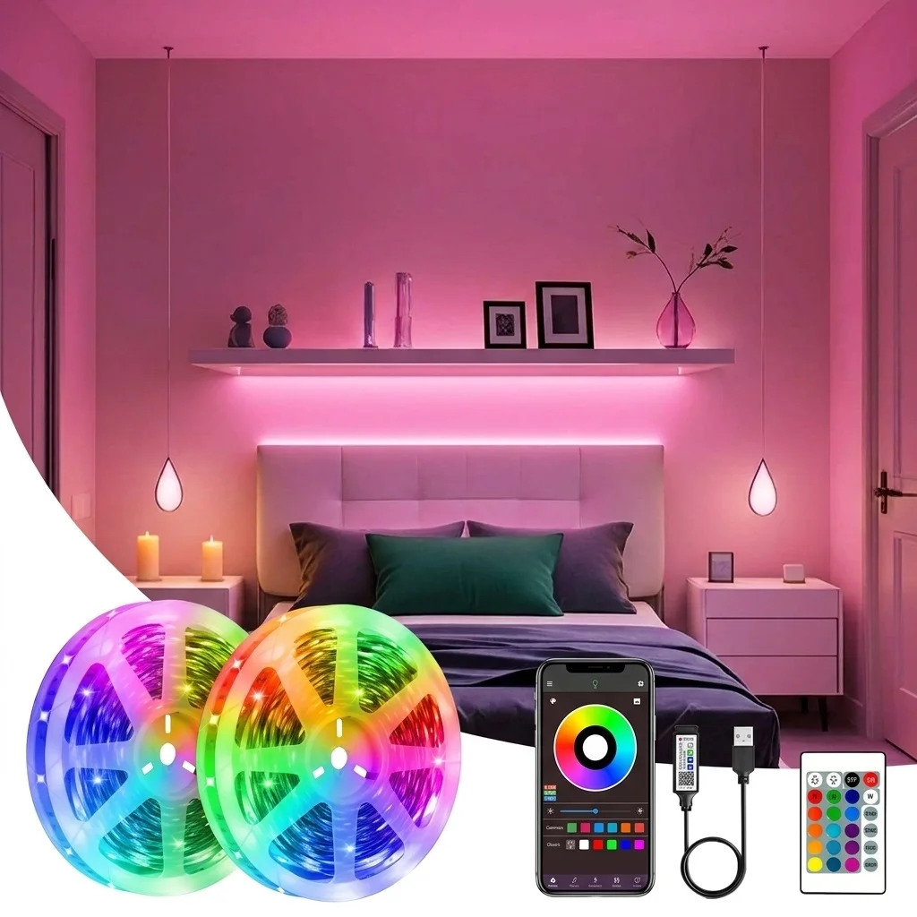 Color RGB 5050 LED Strip Lights Bluetooth Tape Decor 10m 15m 20m 30m for Bedroom LED PC TV Backlight LED Lighting 5m 4m 3m 2m 1m