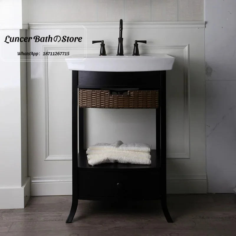Small Space American Bathroom Cabinet Wall/Floor Drain Universal Wash Station