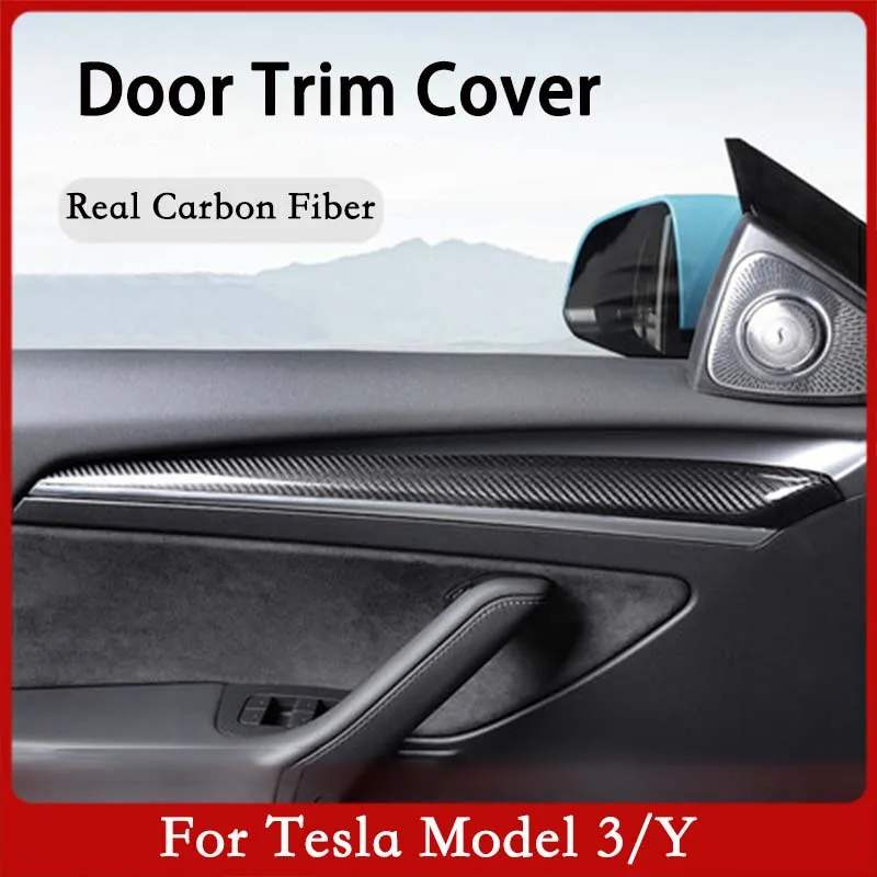 2022 New Model3 / Y Car Door Trim Cover Real Carbon Fiber Stickers For Tesla Model 3 2021 Accessories