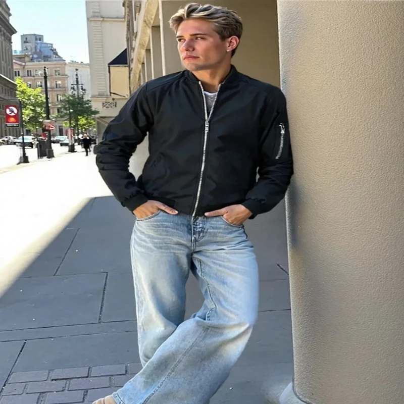 

2025 Spring Autumn Men's Bomber Jacket Casual Lightweight Jacket For Men Sports Windbreaker Zip Up Coat with Pockets Clothing