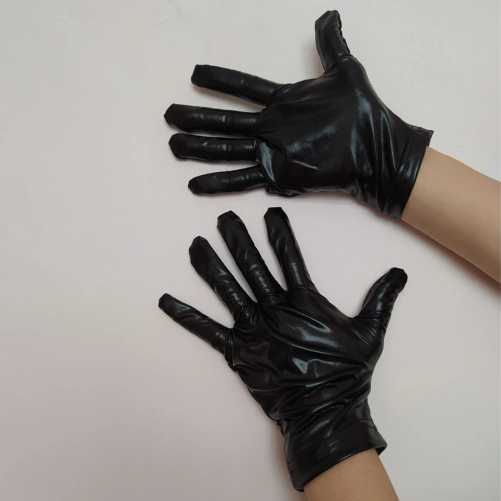 Heren Glanzende Faux Lederen Handschoenen Latex Lakleer Full Finger Handschoen Cosplay Accessoire Heren Latex Fetisjs Gay Handschoenen