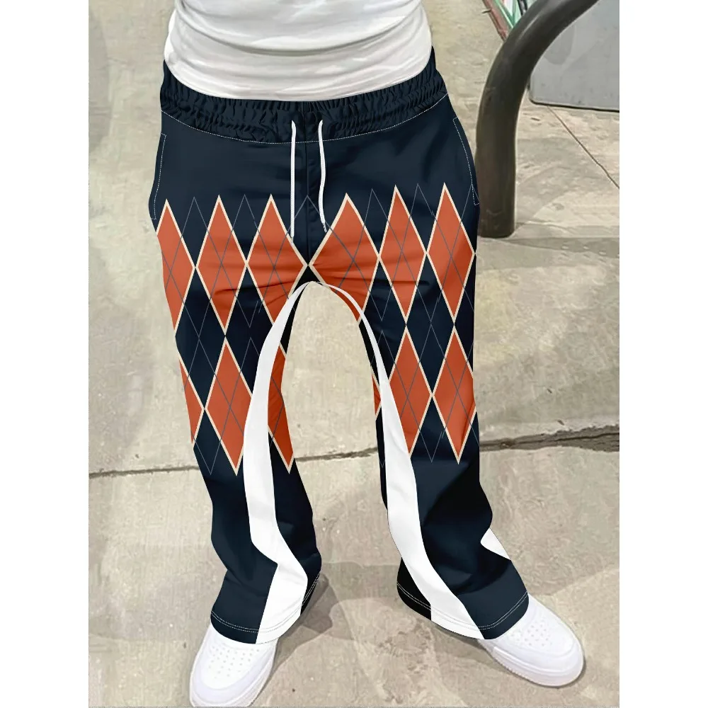 

Men's Casual Street Style Trendy Cross Print Fashionable Slightly Flared Black and White Color-Block Design Sweatpants Men Pants