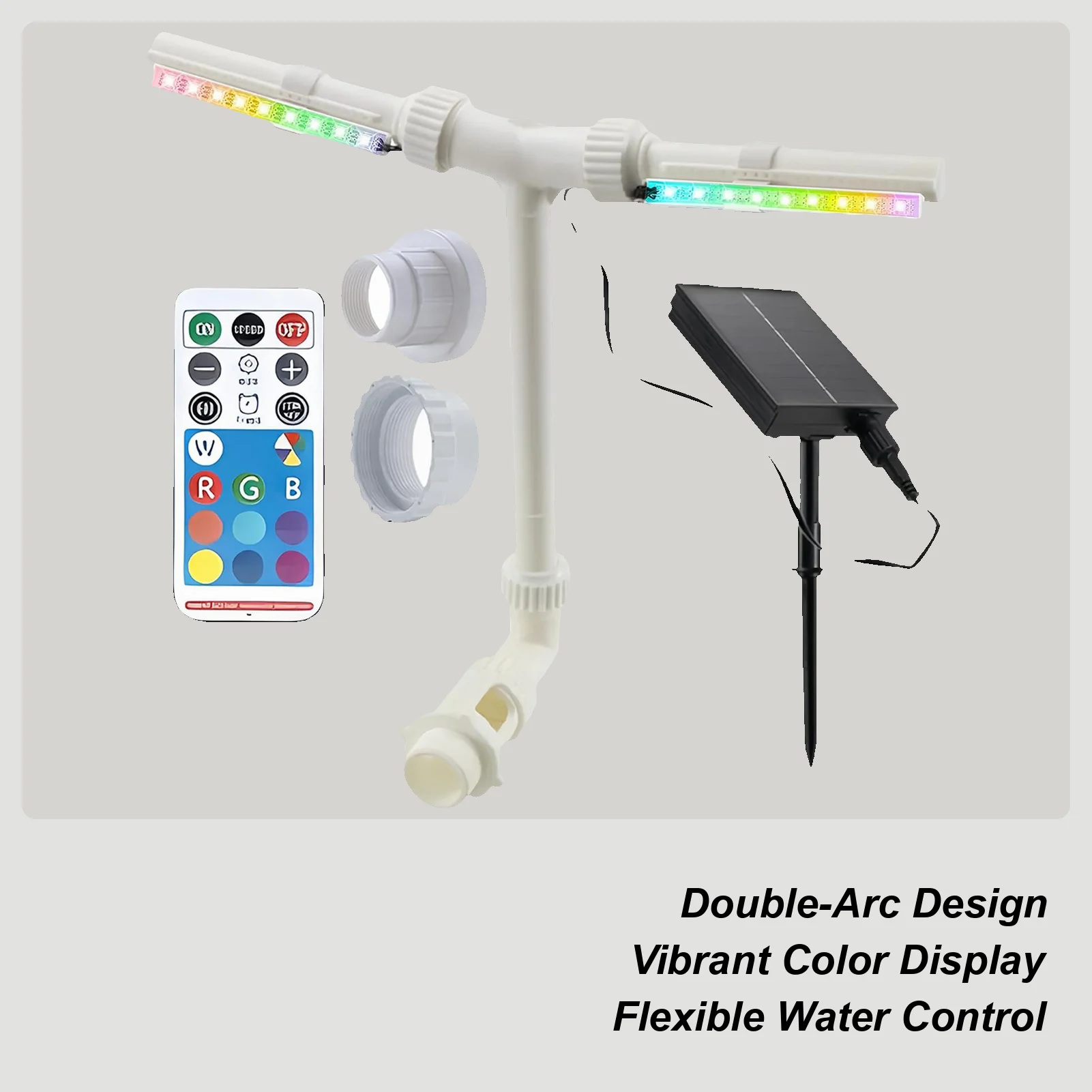 

Solar Powered Pool Fountain Double Spray Sprinkler Adjustable 7-color LED Light Double Spray Solar Water Fountain For Pond Patio