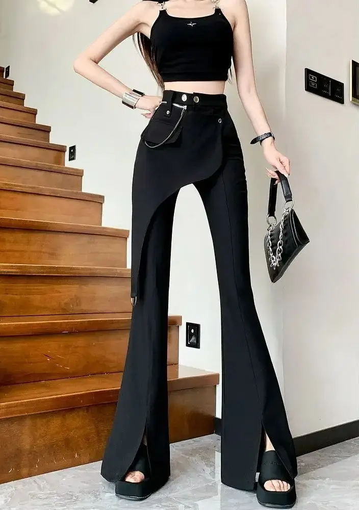 

Front Slit Design Culottes Early Autumn New Fake Two-Piece High-Waisted Niche Design Draped Slightly Flared Pants For Women