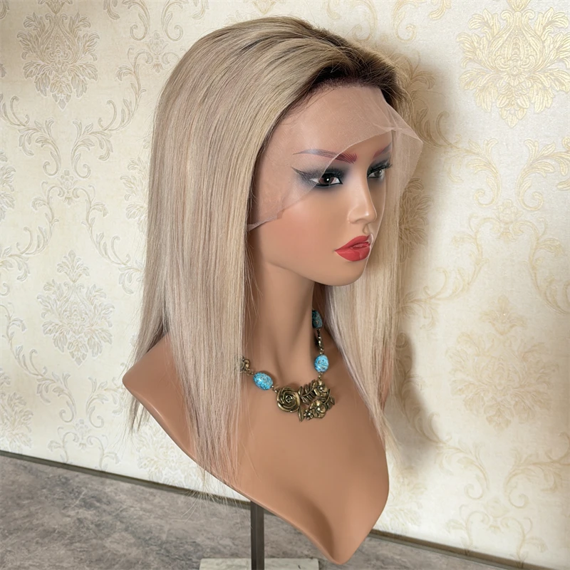 

Парики из натуральных волос без клея Платиновый золотистый блондин Ombre Lace Front Wig для женщин Короткий боб Прямой парик шнурка Дешевая распродажа Stock