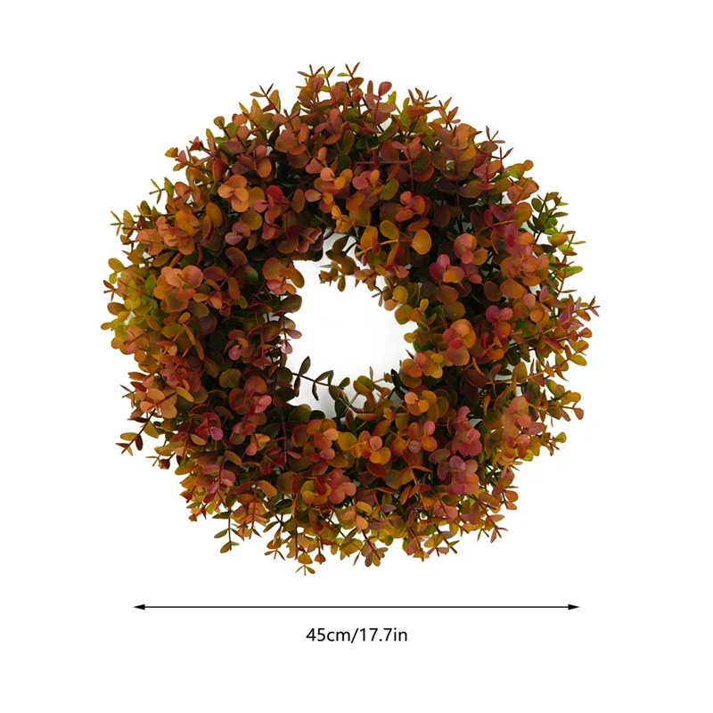 45cm Hanging Artificial Autumn Wreath Garden Farmhouse  Simulation Eucalyptus Wreath Background Wall Window Front Door Wreath