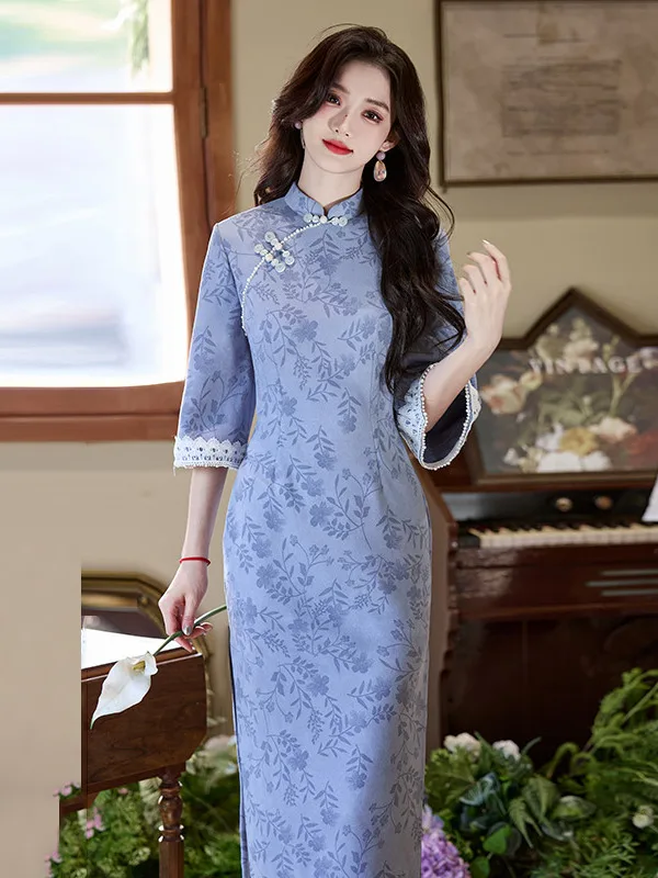 

Синий осенний облегающий крой со средними краями, новинка 2025 года, винтажная одежда для молодых женщин с застежкой на талии, весенне-осенняя одежда