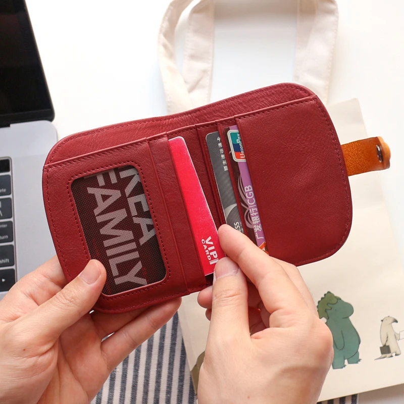 Short Wallet Women Genuine Leather Luxury Bifold Purses 100% Cowhide Retro Credit Card Wallet Female