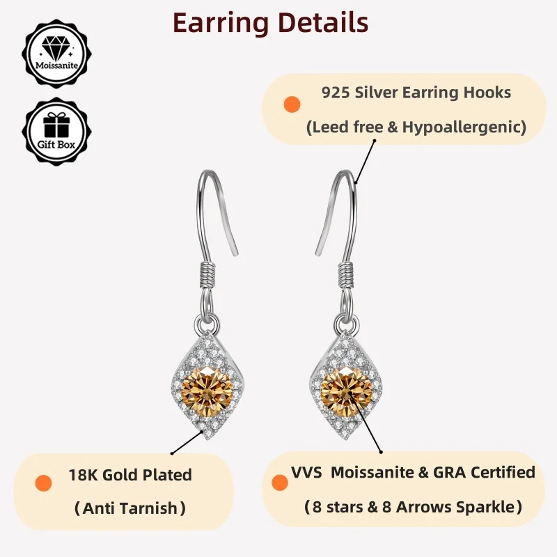 

Ювелирные изделия LAMVOICE / из муассанита для женщин / серьги с крючком из стерлингового серебра S925, рождественский подарок, высококачественные ювелирные изделия