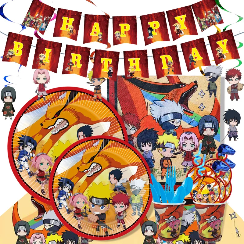 Desenhos animados Naruto tema descartáveis Talheres Suprimentos, Anime Ninja Birthday Party Decoração Set, Balão de látex, Baby Shower