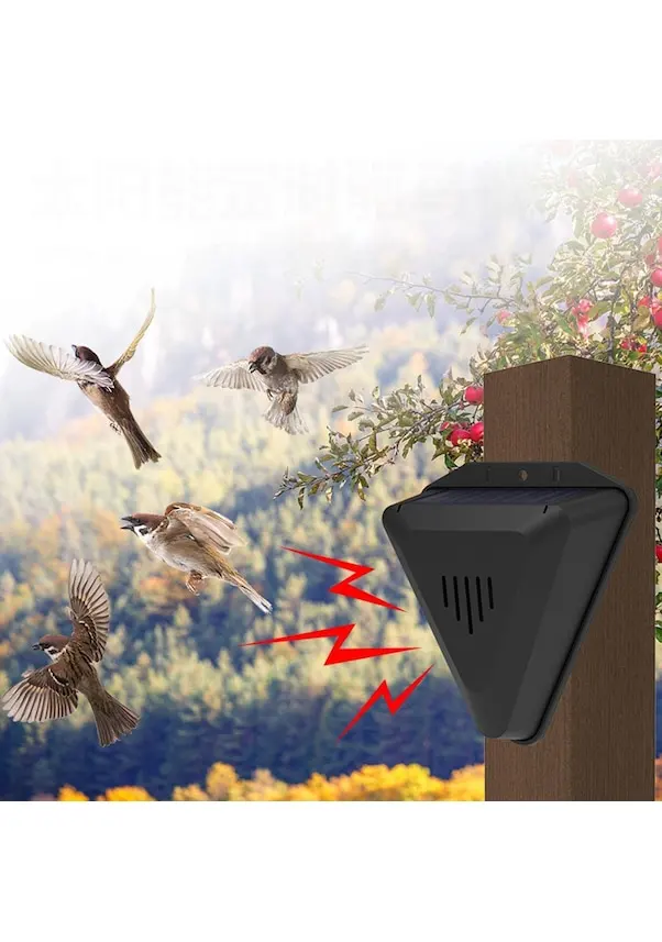 Solar Bird Repellent: Daytime Timing with 24/7 Solar Power Bird Deterrent Horn - Powerful Sound and Light Combination for