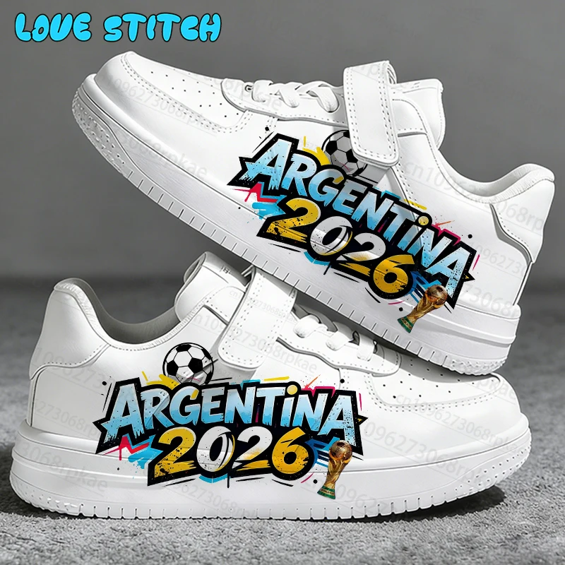 

Argentina National Flag Football Match Breathable Casual Shoes Popular Boys Girls Kids Printing Sports Universal White Shoes