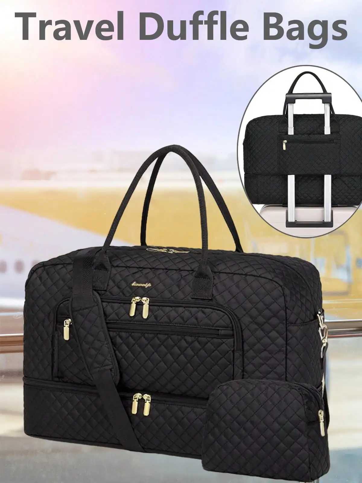 Large Women Travel Duffle Bag - Carry On Overnight Bag Weekend Travel Duffel Tote Bag Yoga Gym Bag With Wet Pocket Toiletry Weekender Overnight Bag For Travel Business Trips Sport , Personal Item Travel Bag With Shoes Compartment
