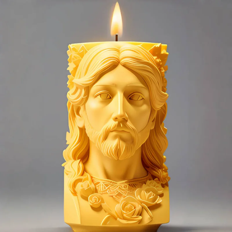 Alivio de escultura de Jesús DIY 3D, molde cilíndrico de vela de resina epoxi, molde de silicona para artesanía de arte espiritual