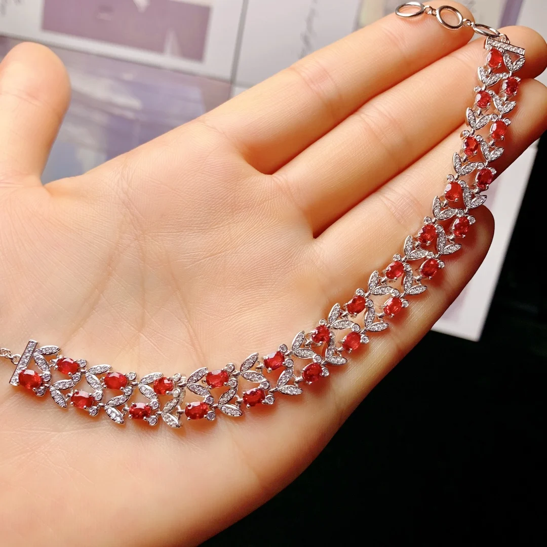 Natural Gemstone Ladies 925 Sterling Silver Red Sapphire Bracelet Luxury Jewelry Ladies Free Shipping Christmas Boutique