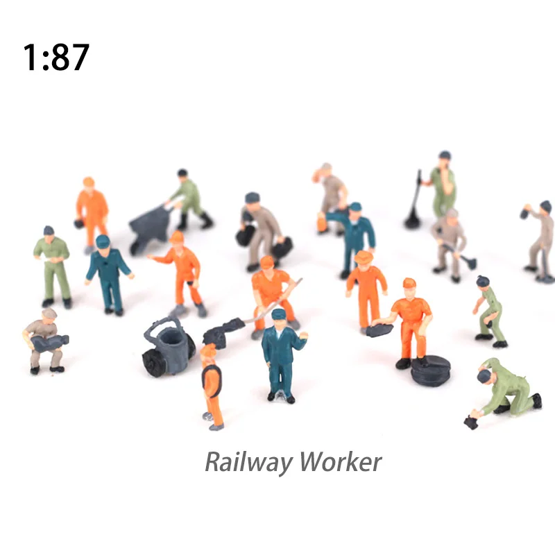 

Random 10pcs 1:87 Scale Model Railway Worker Toys Miniature Figures Architectural Train Landscape People Layout Accessories