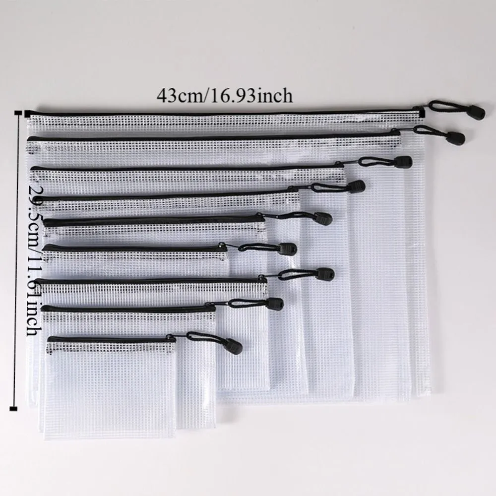 Cosmetic Makeup Bags Mesh Zipper Pouch Document Organiser Large Capacity File Folders Pouch PVC Waterproof Document Folder