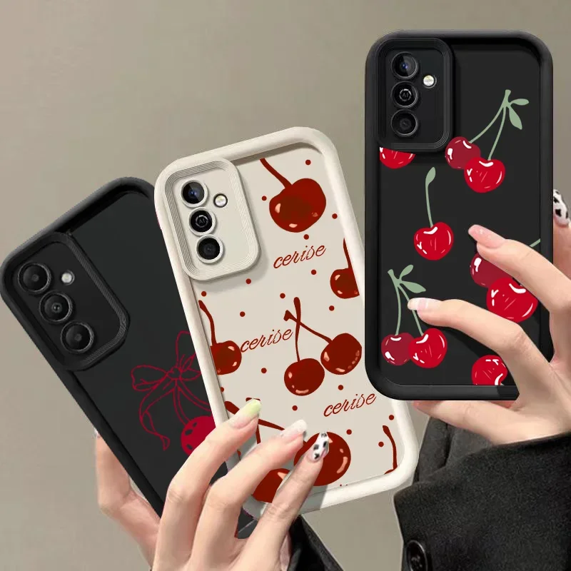 Case For Samsung Galaxy S25 FE S26 Ultra S24 S23 S22 S21 S20 Plus Ultra 5G S25+ Cute Cherry Pattern Matte Silicone Luxury Cover