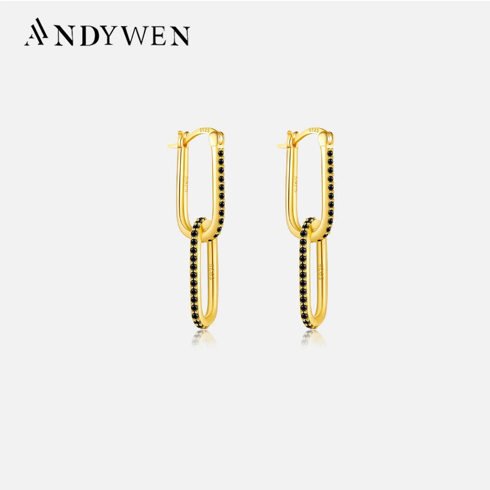 ANDYWEN 925 Sterling Silver 20mm Gold Square Hoops Circle Irregular White Black Zircon Rock Punk Piercing Ohrringe Fine Jewelry