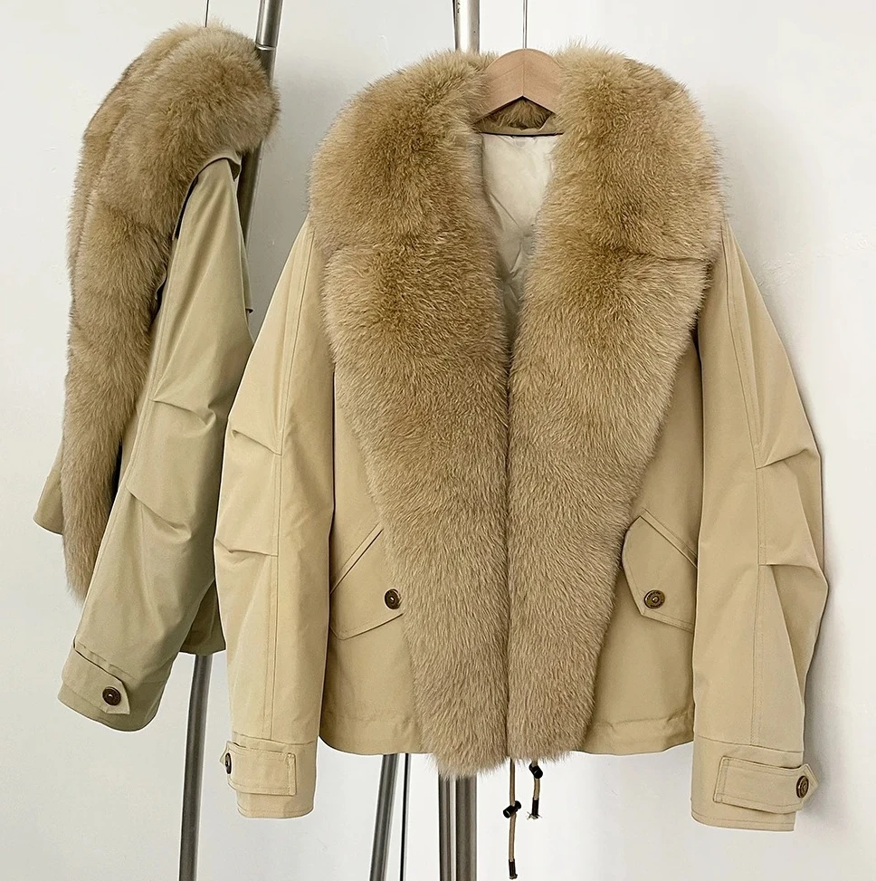 

Down Jacket Women Real Fox Fur Collar Autumn 2025 Winter White Duck Down Coat Warm Puffer Jacket Female Waterproof Feathers