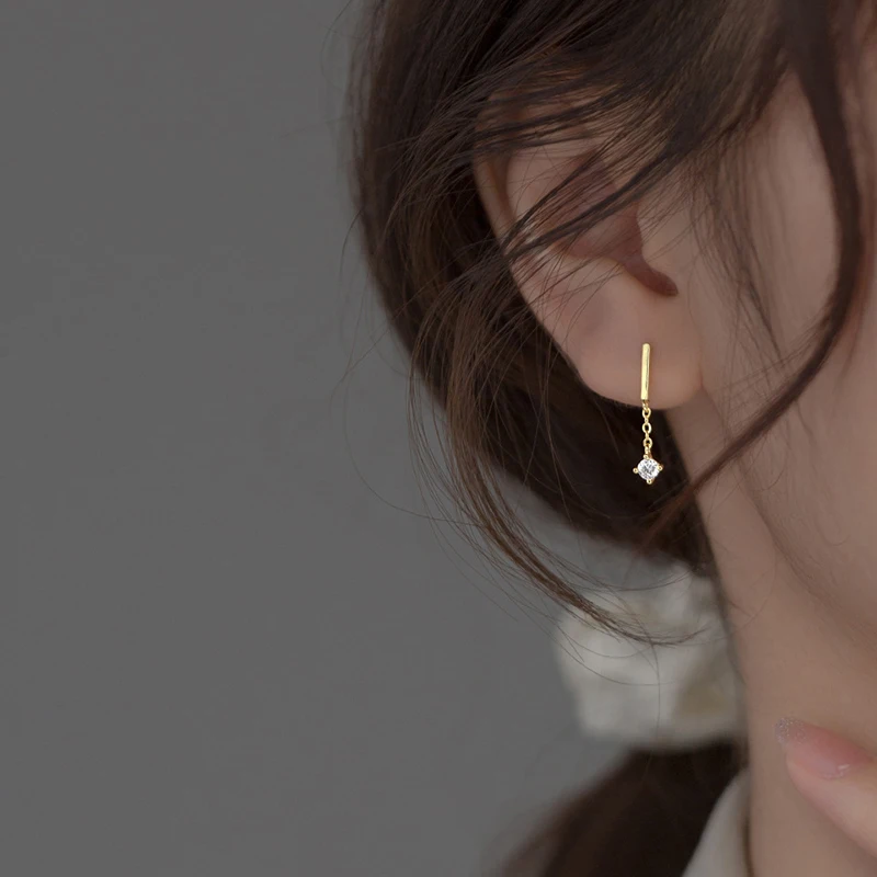 INZATT Plata de Ley 925 auténtica 2CM borla colgante de circón Mini pendientes para mujeres encantadoras accesorios de joyería fina exquisita