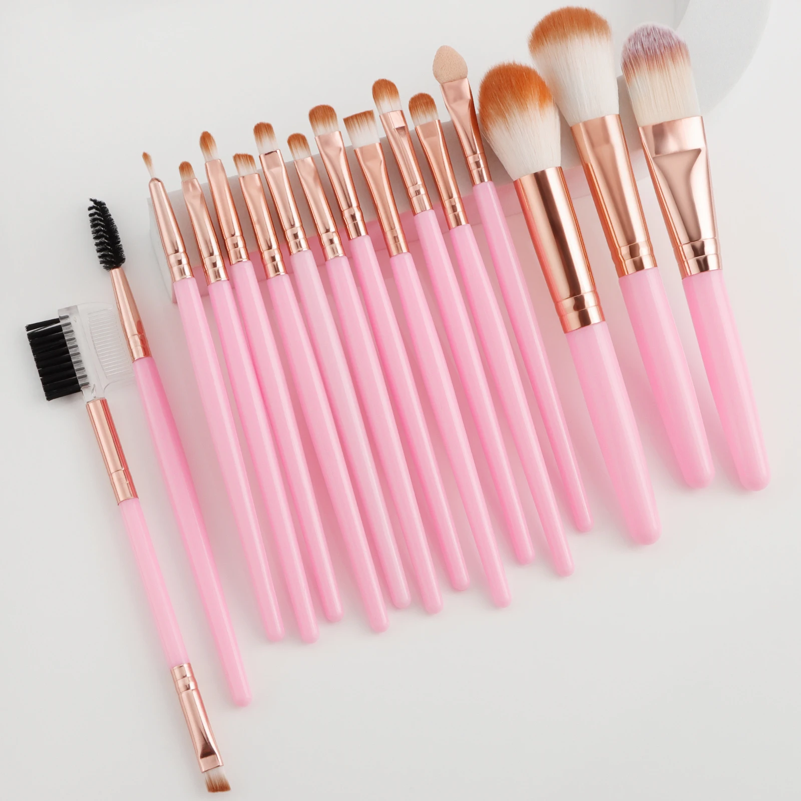 16Pcs Pink Rose Gold Makeup Brush Set Soft Brushes Powder Blush Eyeshadow Eyebrow Comb For Daily Travel Beginner Makeup