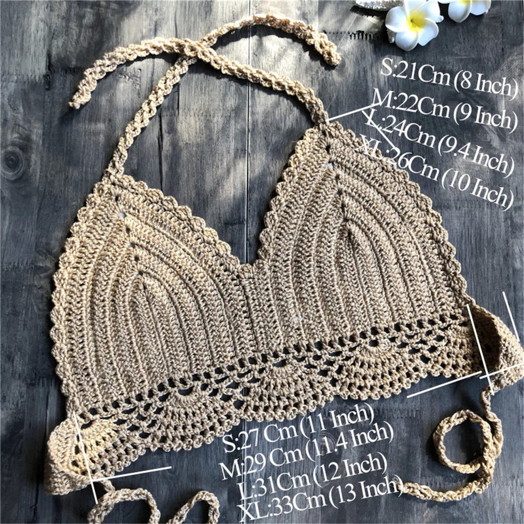 S - XL 9 Farben Häkel-Strick-Bikini-Oberteil Damen-Badeanzug Frauen-Bademode Bademode Badeoberteil mit Ausschnitten Strand-Top V4194 – Detail 1
