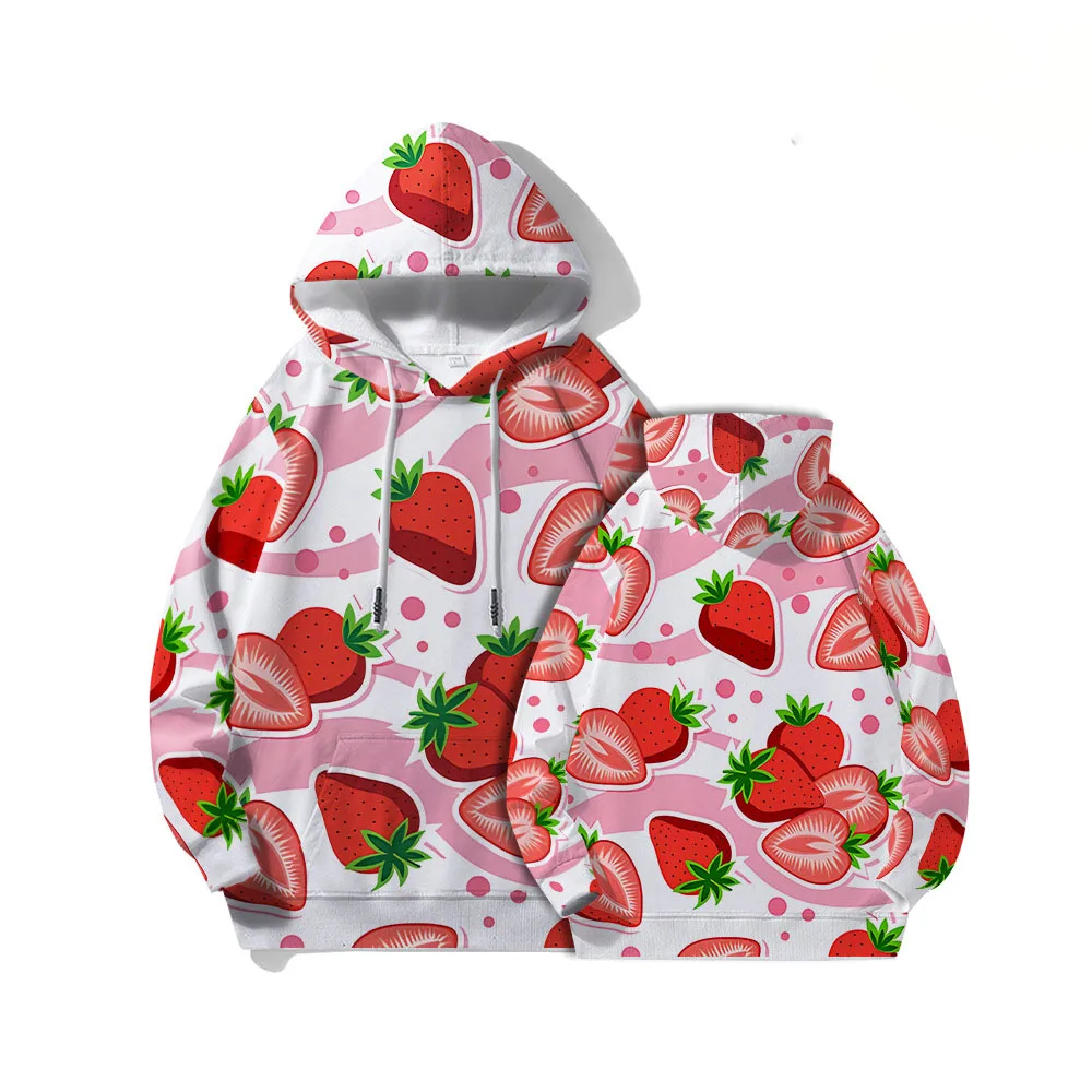 Cute Strawberry Pattern Print Hoodies Women Men Fashion Long Sleeve Hooded Sweatshirts Streetwear Pullovers Female y2k Clothing