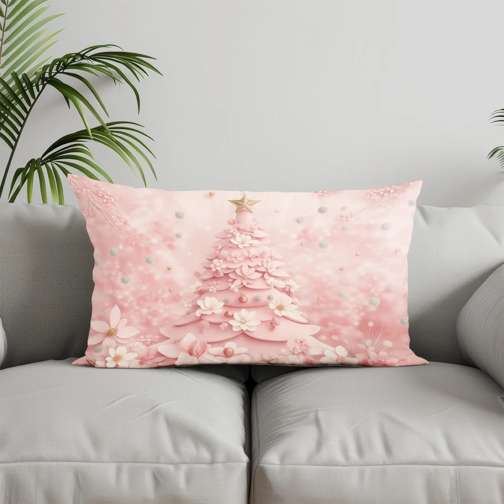 ديكور المنزل الوردي الأزهار شجرة عيد الميلاد وسادة مناسبة ل أريكة غرفة نوم سيارة وسادة غطاء وسادة مستطيلة الظهر وسادة #2