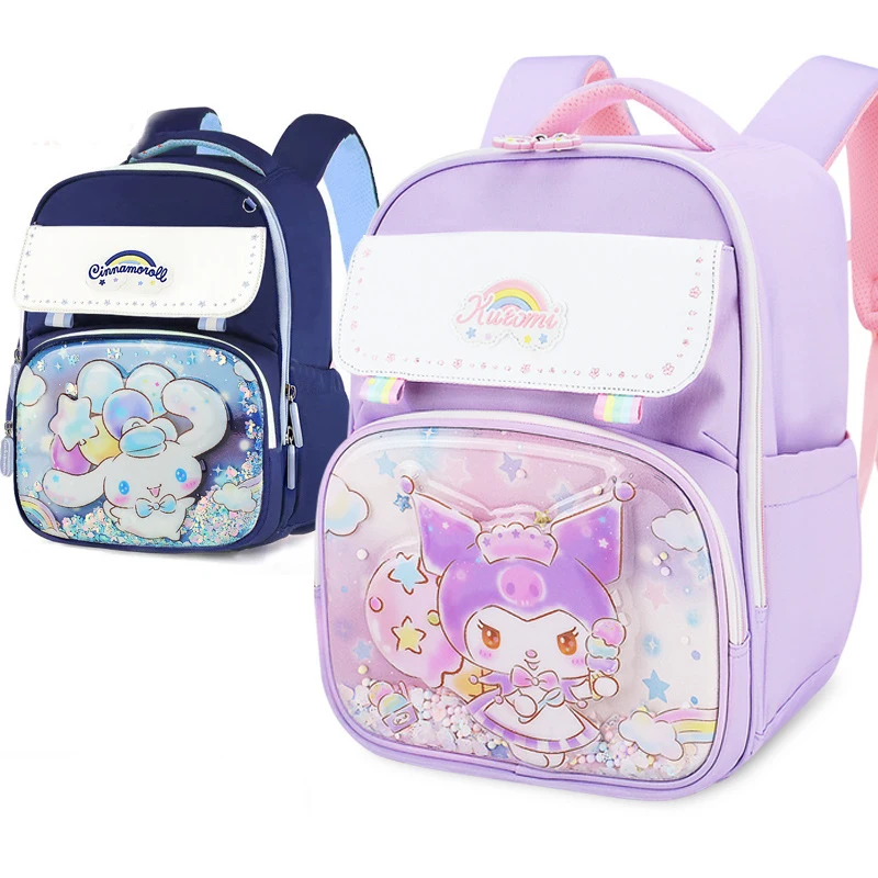 Miniso Cinnamoroll Kuromi Hello Kitty Schoolgirls Cartoon Backpack 2024 New Girls Casual Lightweight Schoolbag Pupil School Bags