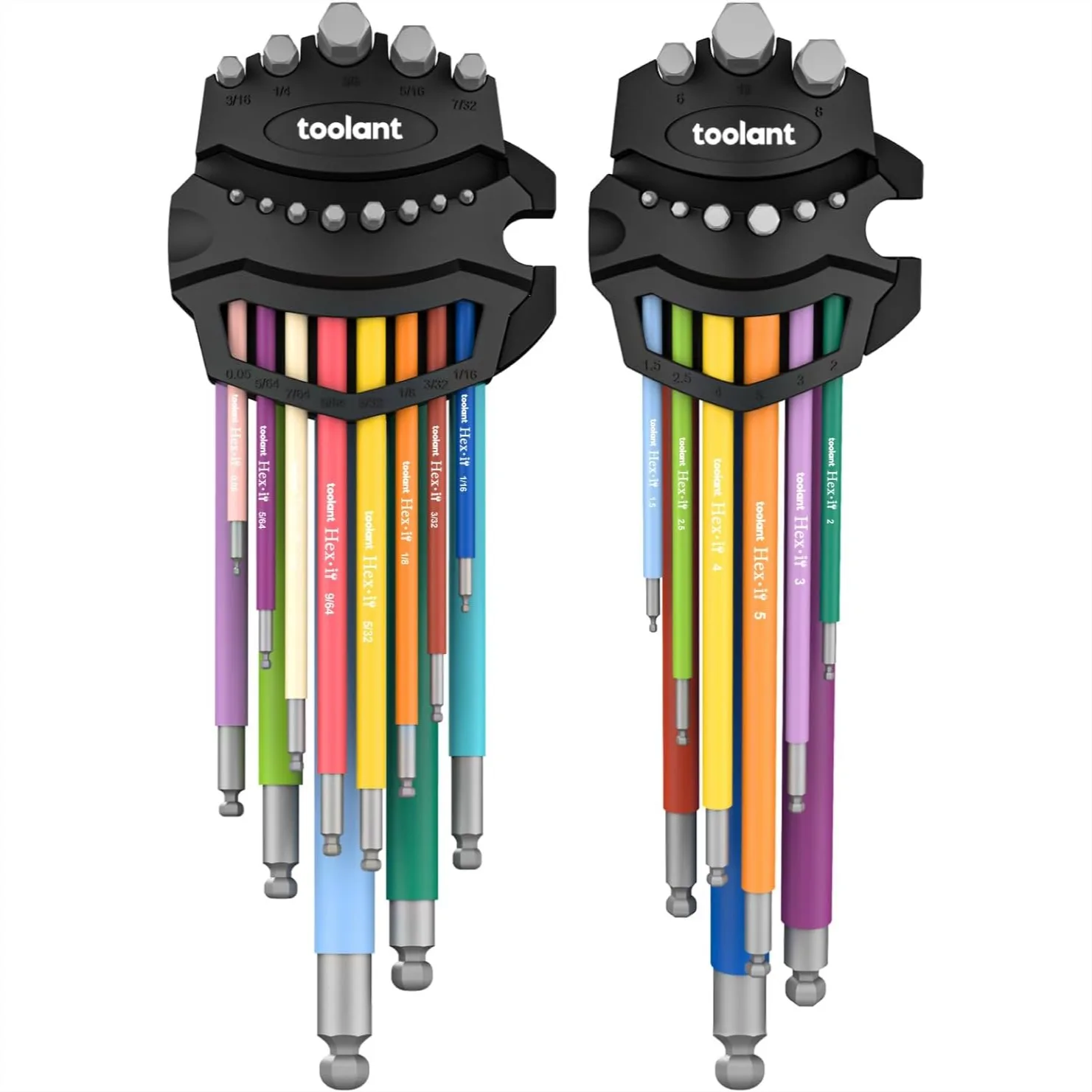 

22pcs Allen Wrench Set Metric & SAE, Extra Long Ball End Hex Key Set with Color Coded Sleeves, Patented Magnetic Holder
