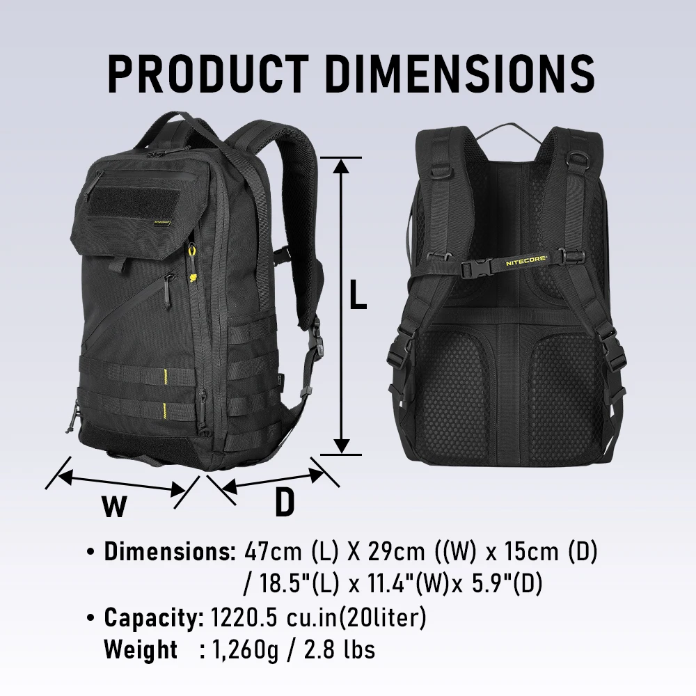 Nitecore-Mochila multiuso para pendulares, bolsa de viagem, bolsa à prova de veste, mochila 500D Nylon, mochila militar de caça, BP23 PRO 23L