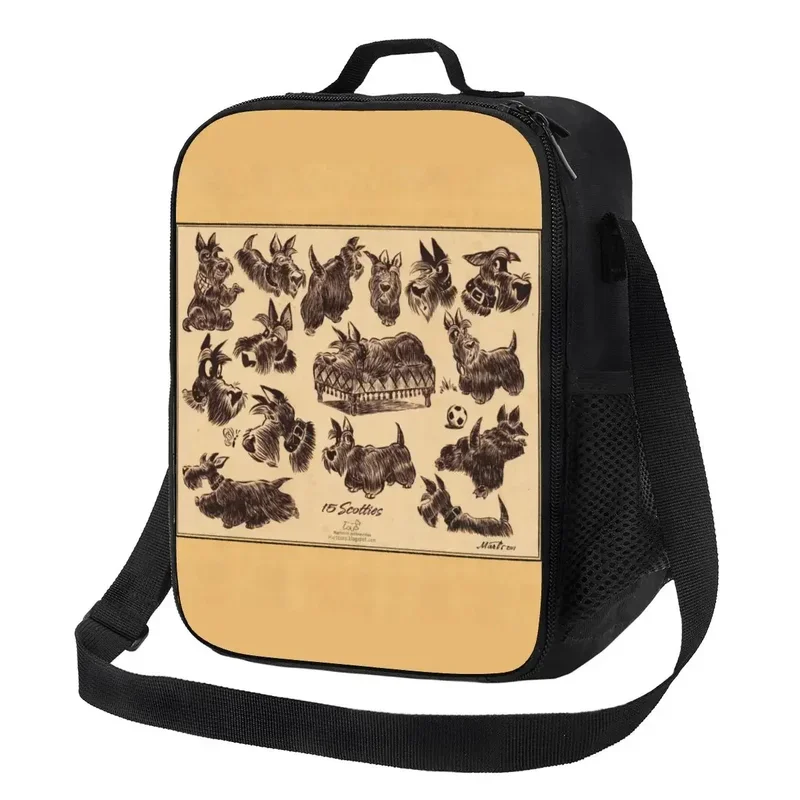 Vintage Scottie Dog Insulated Lunch Bags for Women Scottish Terrier Portable Thermal Cooler Food Lunch Box School