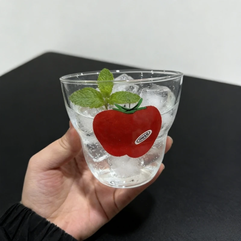 New Hello Tomato Glass Cup Niche Printed Household Water Cup Couple Lovely Coffee Cup Milk Juice Cups for Home Kitchen Daily Use