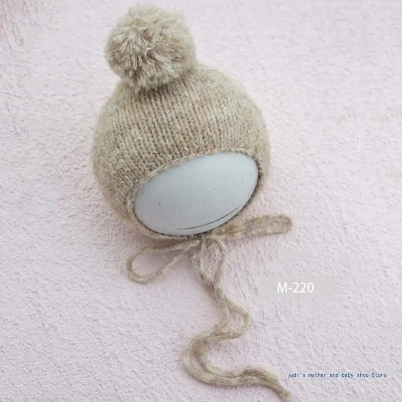 Chapeau tricoté en boule fourrure pour bébé, bonnet en Crochet fait à main, accessoire photographie pour nouveau-né