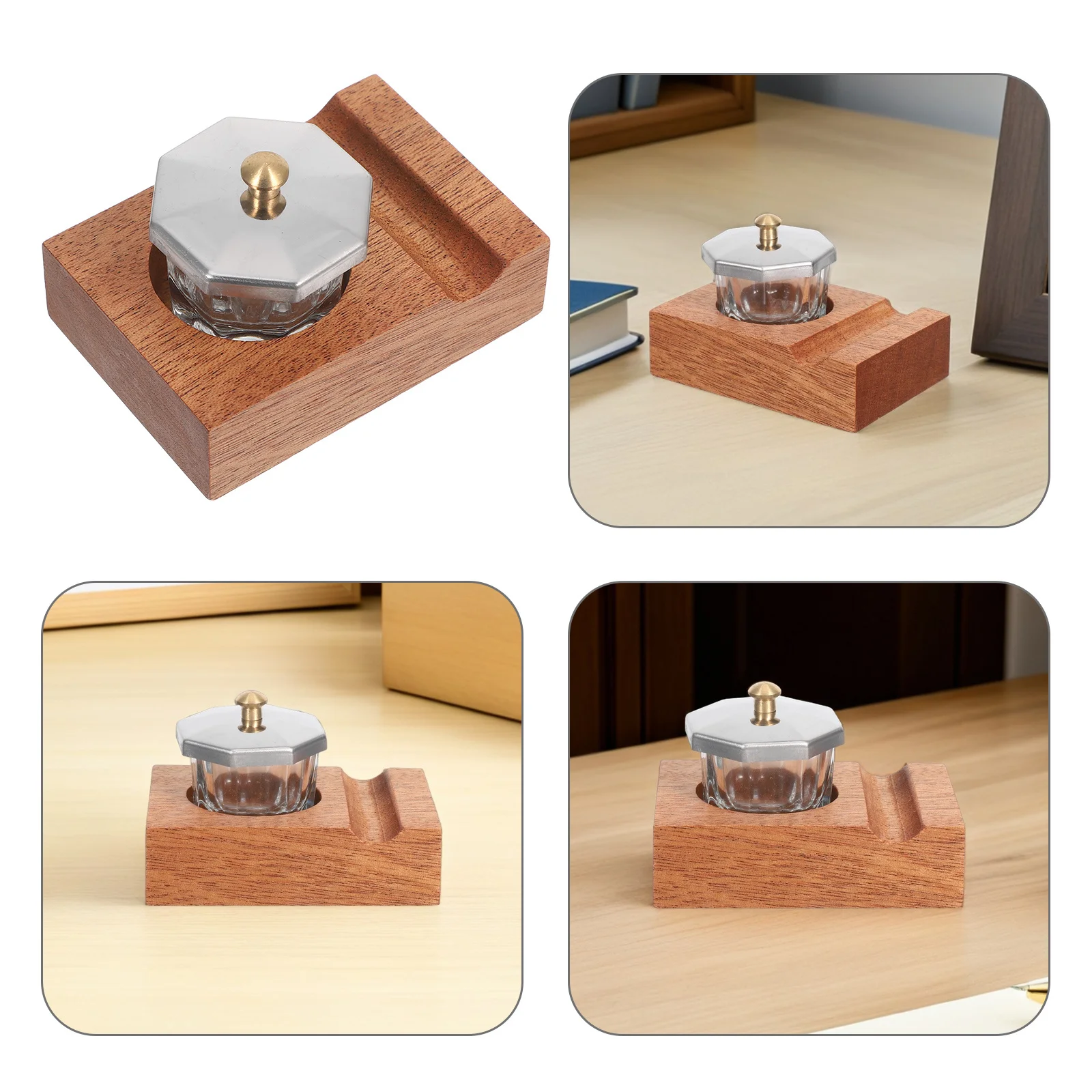 

1 set 1 Set Wooden Calligraphy Pen Holder Stand Sapele Wood Organizer For Dip Pens With Inkwell Storage Vintage Rustic Design