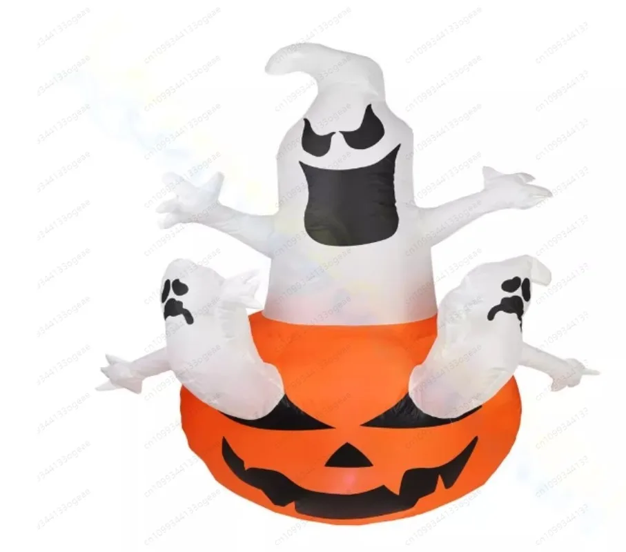 Giant Halloween Inflatable, 6ft Pumpkin Ghost with LED for Scary Yard Decor, Blow Up Party Decoration