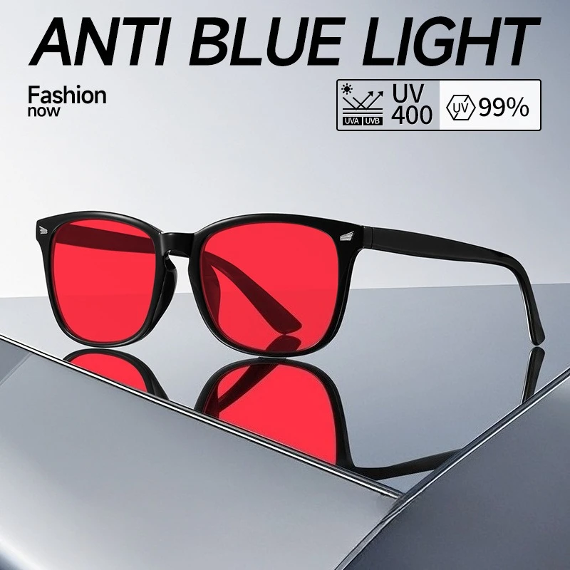 

Classic Red Lens Blue Light Blocking Glasses Square Men Better Sleep Anti Bluelight Filter Orange Women UV400 Eyeglasses