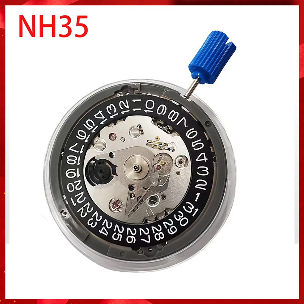 ساعة ميكانيكية أوتوماتيكية عالية الدقة للرجال ، ساعات معصم سوداء ، مجموعة اليوم والتاريخ ، حركة NH35 NH35A اليابانية