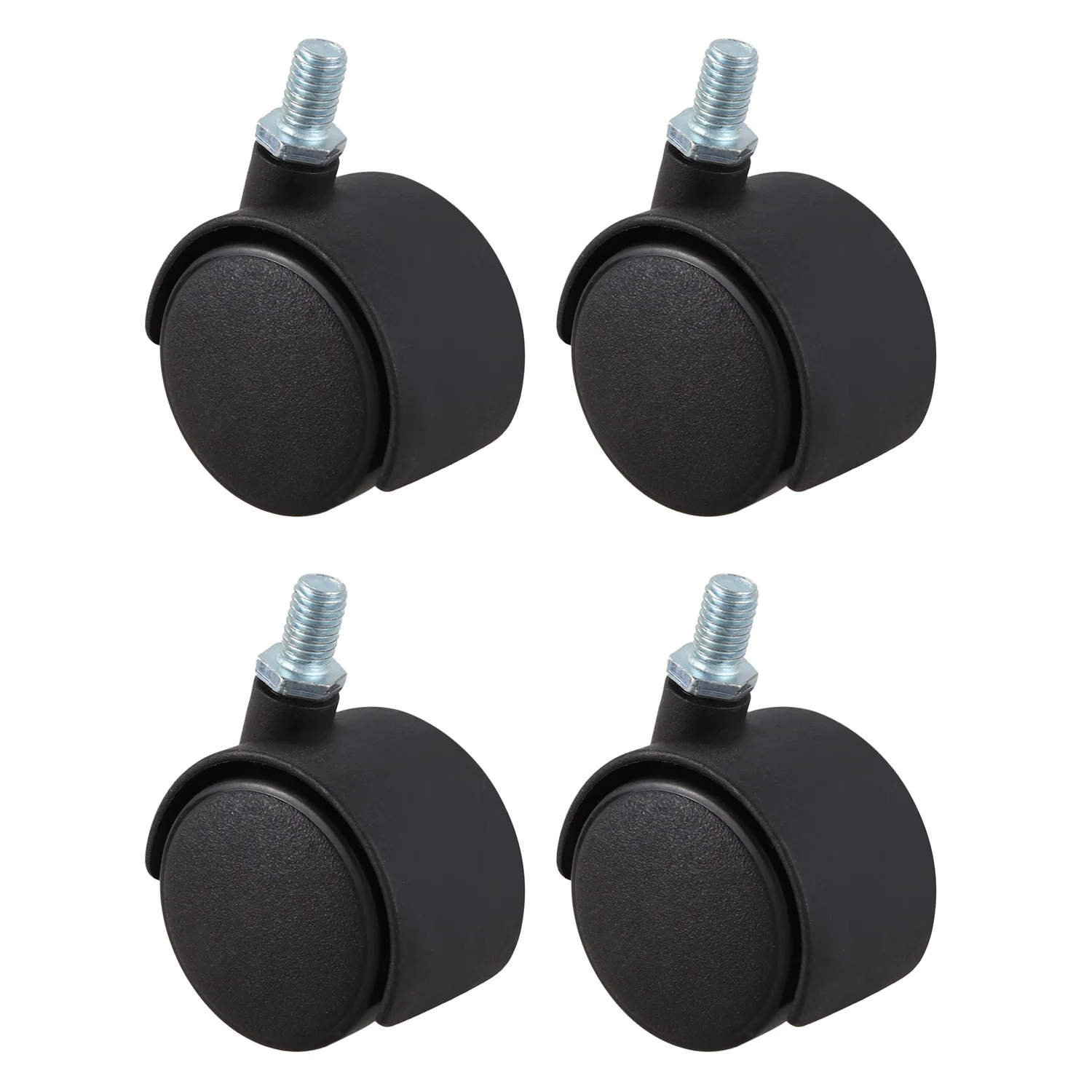 Plastic Swivel Caster 8mm Screw Stem 1.5-inch Dia Wheel 4 Pcs Black