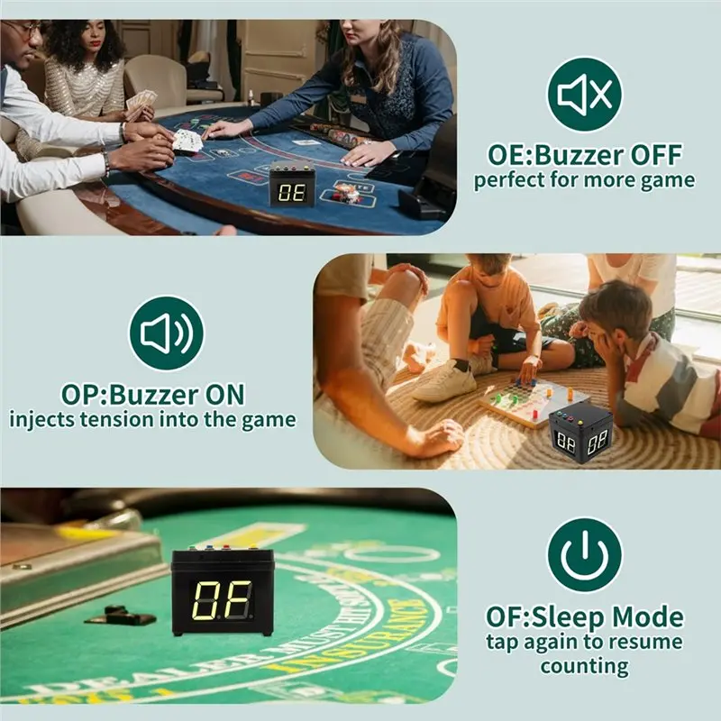 ABLN-Poker Shot Clock Secondi Conto alla rovescia Poker/Casino/Torneo degli scacchi 20/30 secondi e tempo personalizzato Timer cubo su 4 lati Nero