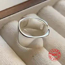 925 Sterling Silver Simple Ring For Women Fine Jewelry Finger Adjustable Open Vintage Smooth Ring For Party Birthday Gift