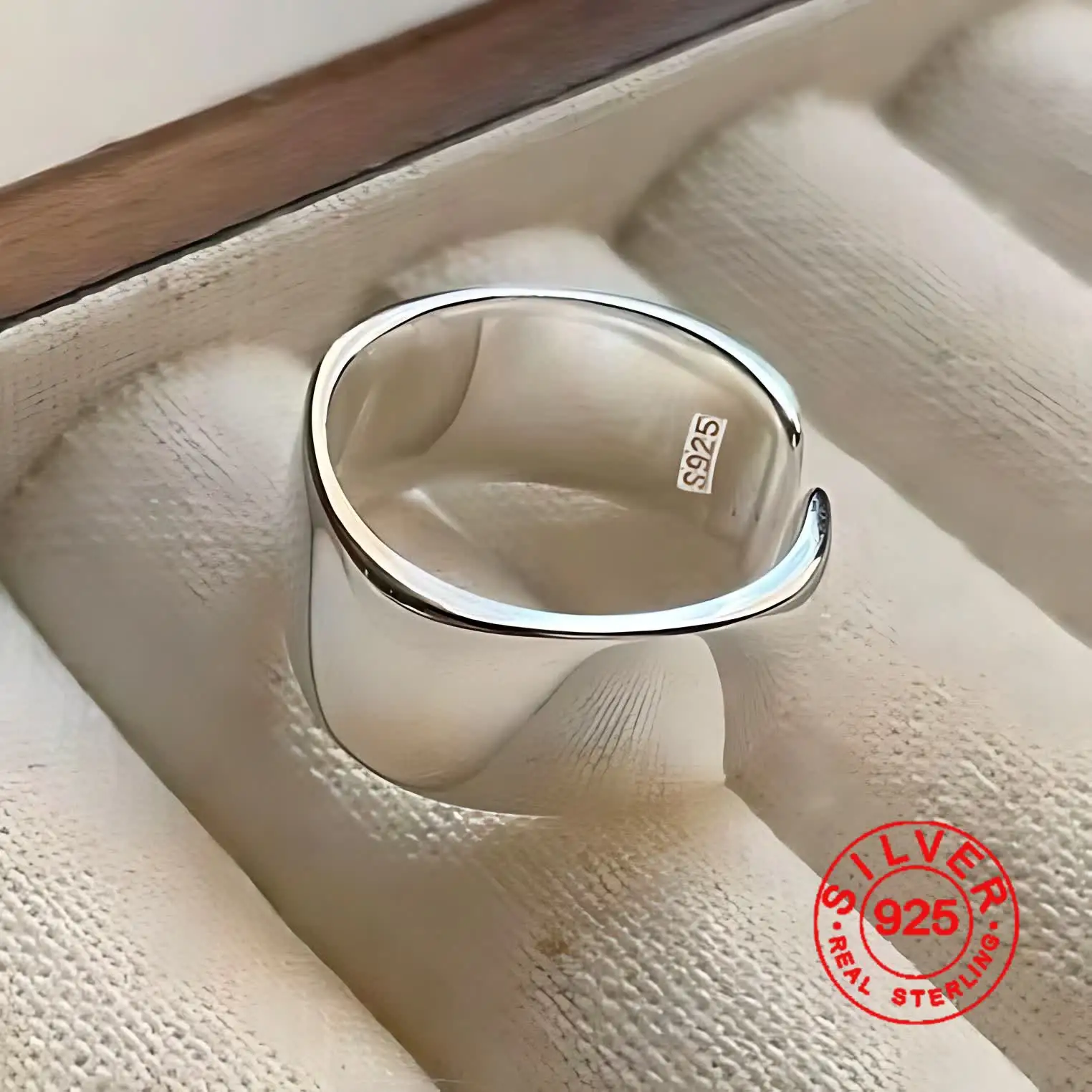 925 Sterling Silver Prosty pierścionek dla kobiet Drobna biżuteria Regulowany palec Otwarty Vintage Gładki pierścionek na imprezę Prezent urodzinowy