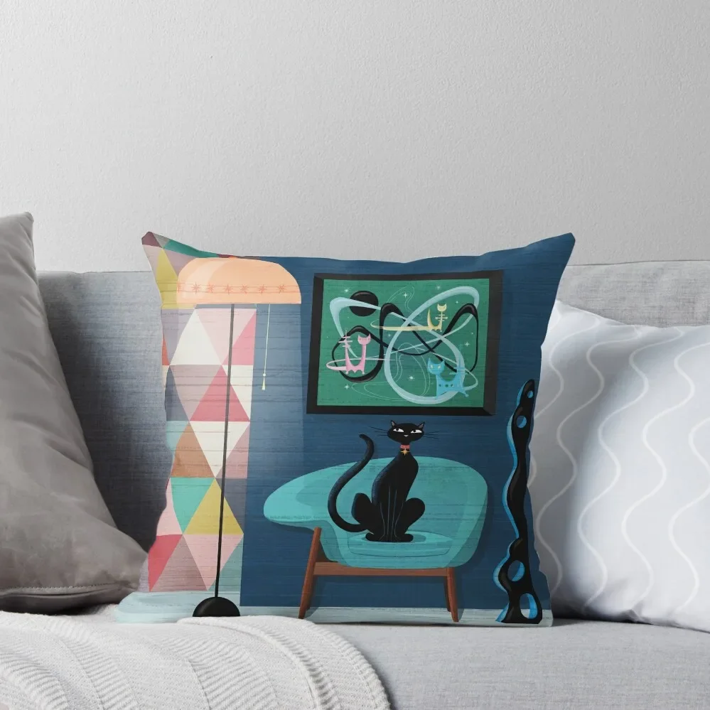 

Creature Comforts Mid-Century Interior With Black Cat Throw Pillow Cushions Cover Cushions For Decorative Sofa pillow