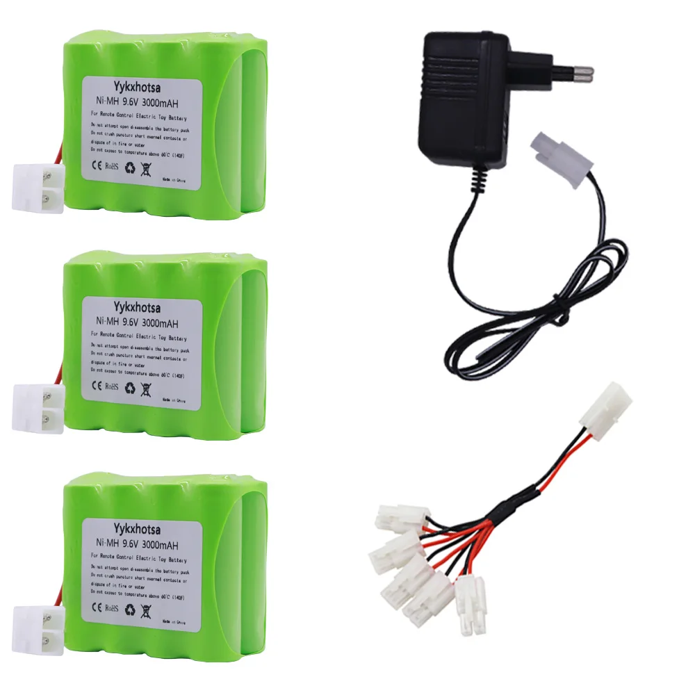 9.6V 3000mah NiMH Battery with Charger set For Rc toy Car Tank Train Robot Boat Gun Ni-MH 9.6v Double-deck NI-MH battery X model