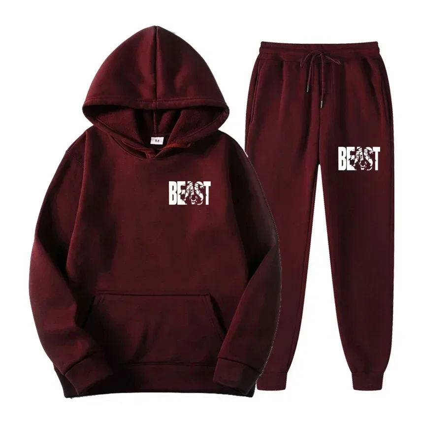 Ensemble unisexe sweat à capuche ample et pantalon imprimé lettres, tenue décontractée chaude pour le sport, les loisirs, l'automne et l'hiver
