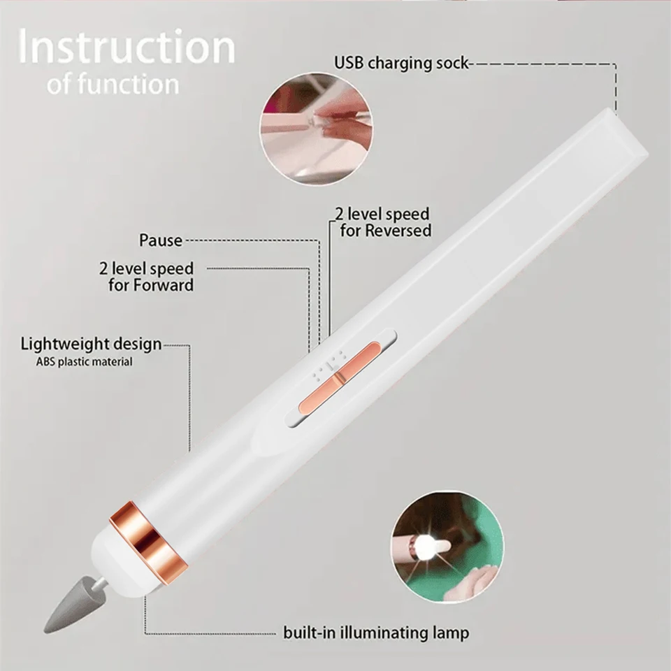 YIKOOLIN Lima de Uñas Portátil Eléctrica Taladro de Uñas con 4 Velocidades Cortador de Cutículas a Batería Herramientas de Manicura y Pedicura 2