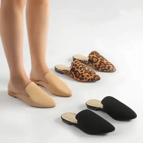 MUSSHOE 여성용 뮬 플랫 편안한 뾰족한 발가락 여성 뮬