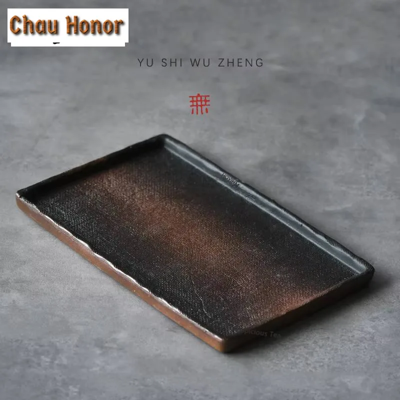 

Hand Made Rough Ceramic Meal Plates Japanese Restaurant Sushi Vegetable Rectangular Dry Brewing Tray Tea Table Tea Board Tea Mat